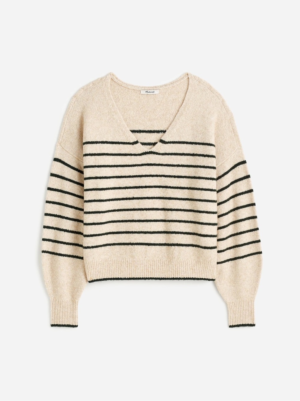Madewell Wedged V-Neck Sweater Luxury Forest Stripe XS
